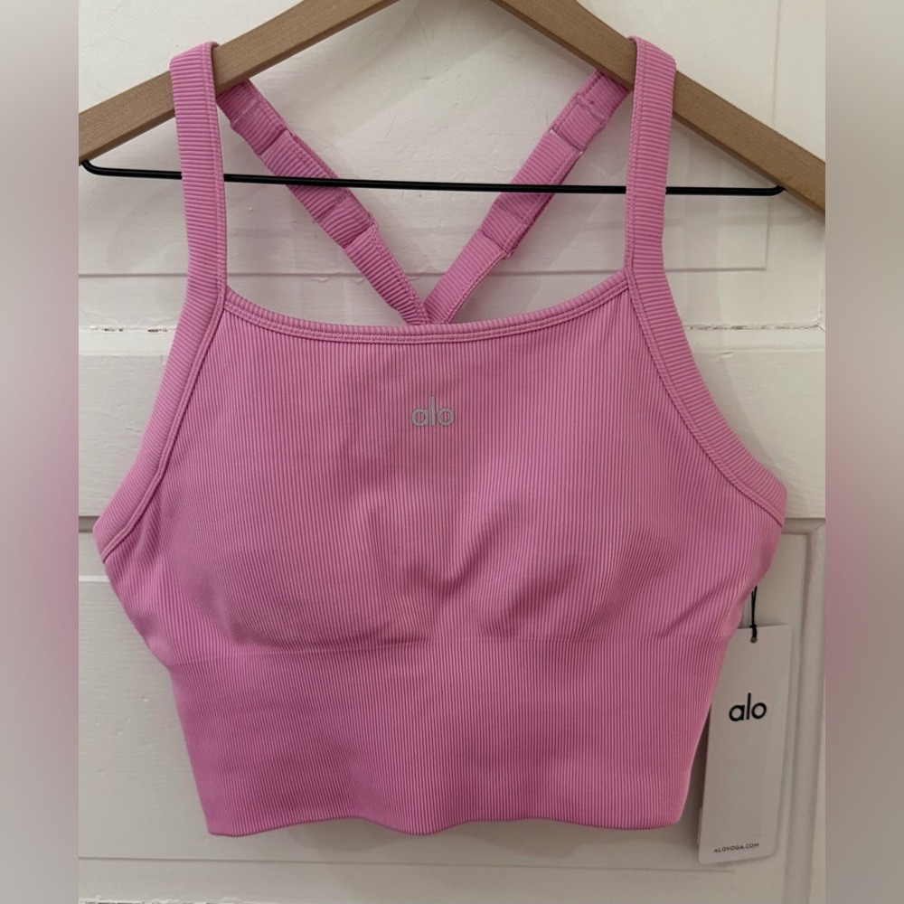 ALO Yoga Seamless Ribbed Favorite Bra Tank Sweet Pink M